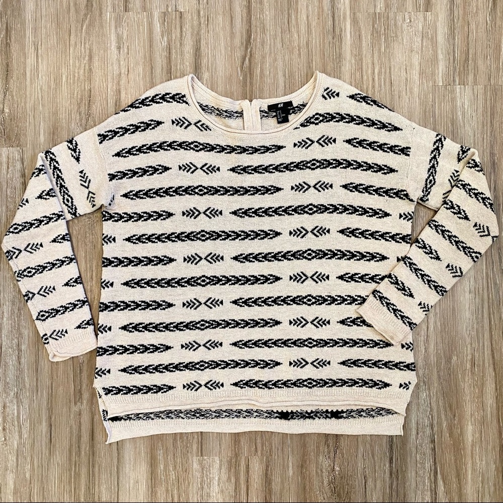 H&M Cream and Black Striped Crew Neck Sweater